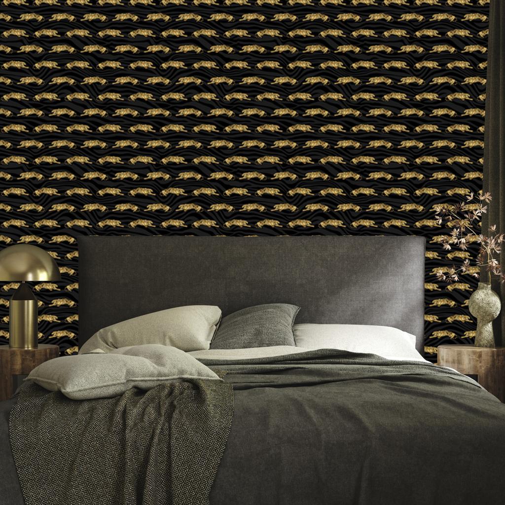 Black and Gold Tropical Black Wallpaper, Soft Shapes 50x1000