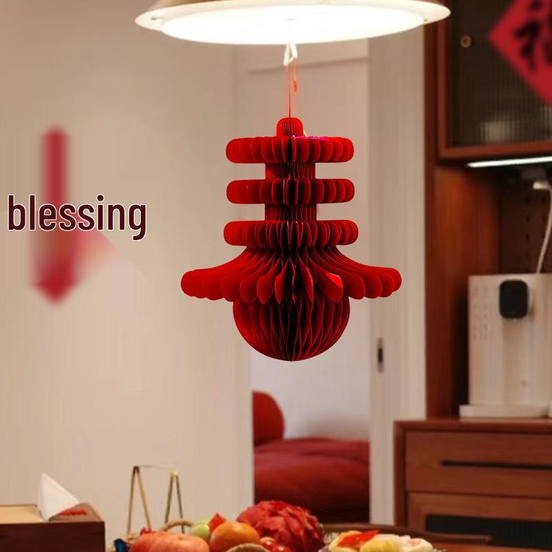 2025 Year of the Snake Spring Festival Lantern Pendant with Honeycomb Ball Decorations for New Year Wall or Door Hanging