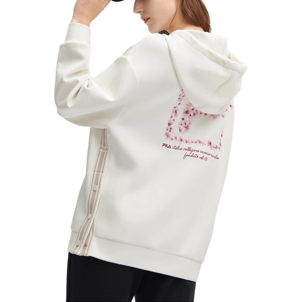 Fila Heritage Series Printed Letter Hoodie Women Sweatshirt Cloud-Mushroom-White F11W418214F-WT