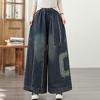 Plus Size Vintage Patchwork High Waist Casual Loose Women Spring Summer Autumn Jeans Denim Wide Leg Pants
