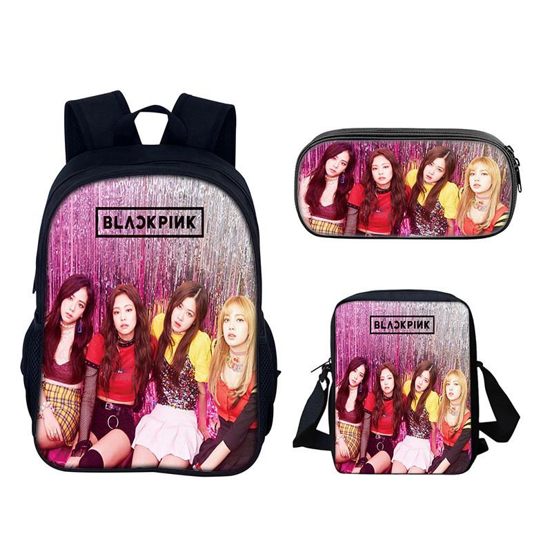 Set de Mochila Estudiantil Blackpink con Material de Nylon y Diseño Creativo para Uso Diario