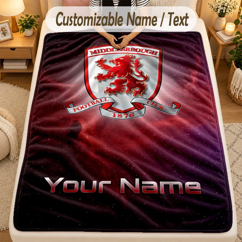 Flannel BlanketMiddlesbrough FC Custom Name Text Personalized Soft Warm Throw Blanket Home Decor Gift
