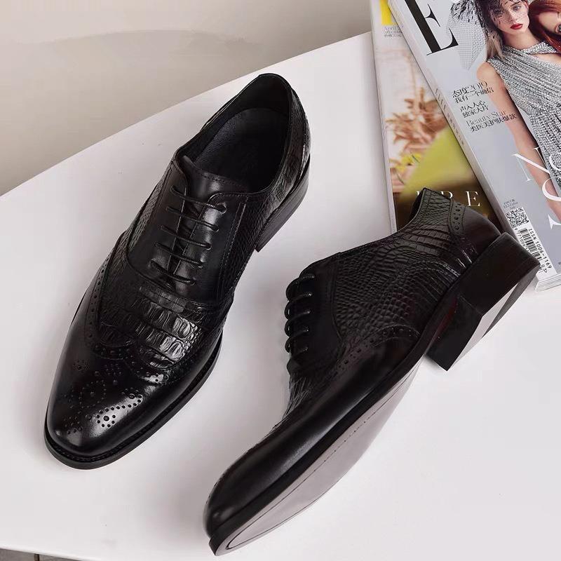 Men's Dress Shoes Crocodile Leather Oxford Shoes Lace-up Business Leather Shoes Plus Size Wedding Shoe Brogue Office Formal Shoe