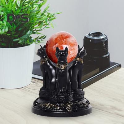 Faux Crystal Ball Display Stand Black Cat Animal Hand Holder Resin Statue Sculpture Home Office Bookshelf Desktop Decoration Ornament
