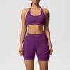 Seamless back neck sports bra shorts yoga suit tight running fitness two-piece set