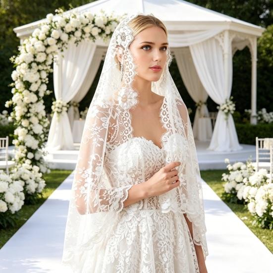 Velo di Pizzo Rete ad Alta Densità Forma Rigida Accessorio per Capelli da Sposa con Raffinati Bordi Floreali Aspetto Retrò Elegante per Matrimoni Halloween Gotico