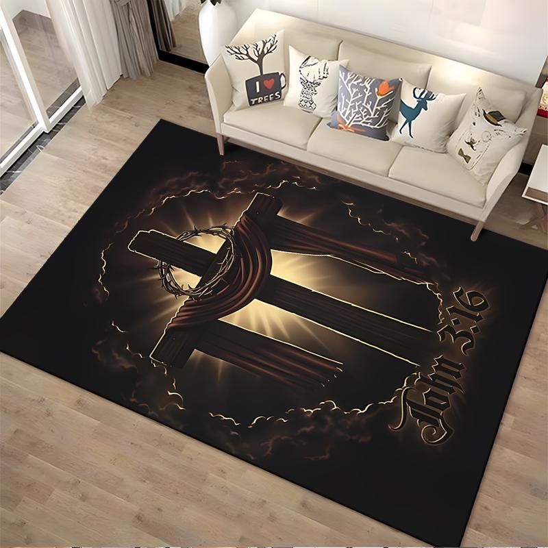 John 3:16 Cross Design Rug Non-slip rug suitable for living room and bedroom sofas