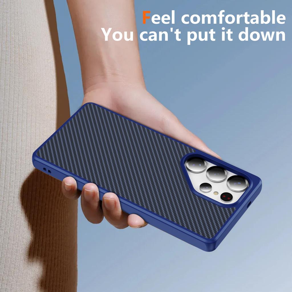 Funda para Teléfono con Textura de Fibra de Carbono y Tacto de Piel para Samsung Galaxy S26 S25 S24 S23 Plus Ultra Cubierta Anti-Arañazos a Prueba de Golpes