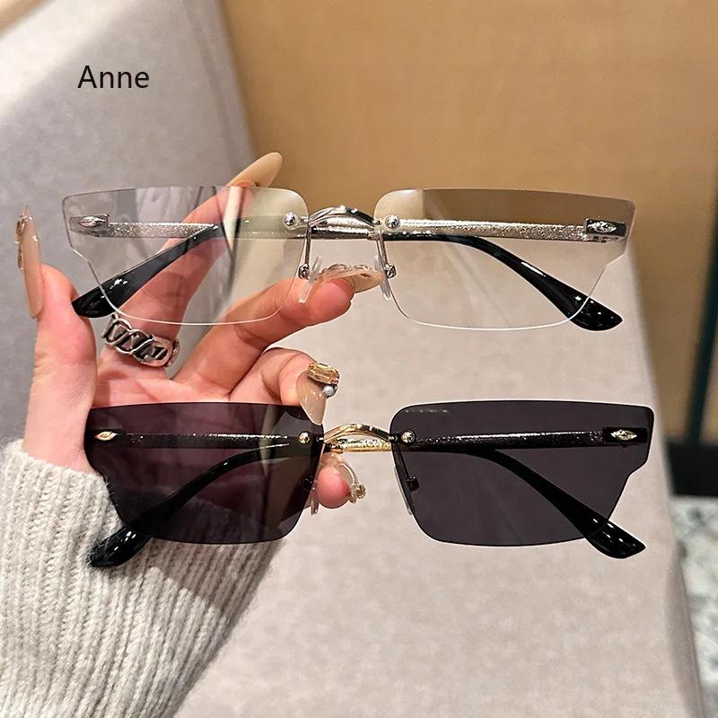 Retro Irregular Small Rectangle Women Sunglasses Fashion Rimless Clear Ocean Gradient Lens Shades UV400 Men Sun Glasses gafas