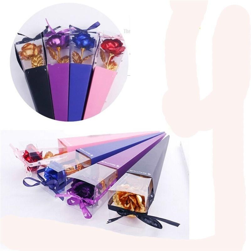 1Pcs Pop Valentine's Day Gifts Gold Foil Rose Flower Handcrafted Handmade Dipped Long Stem Artificial Flower Drop Shipping