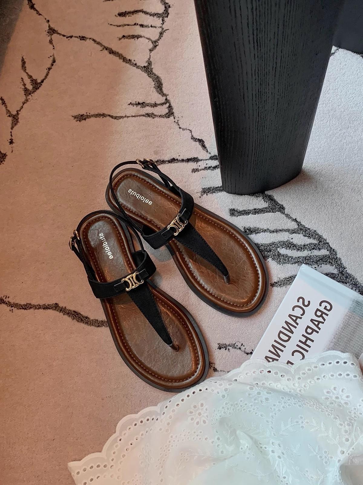 

Sheepskin version~ Grape mother, the same T-shaped belt, holiday style, versatile metal buckle, foot clip, soft bottom, herringbone cool slippers, wom 40