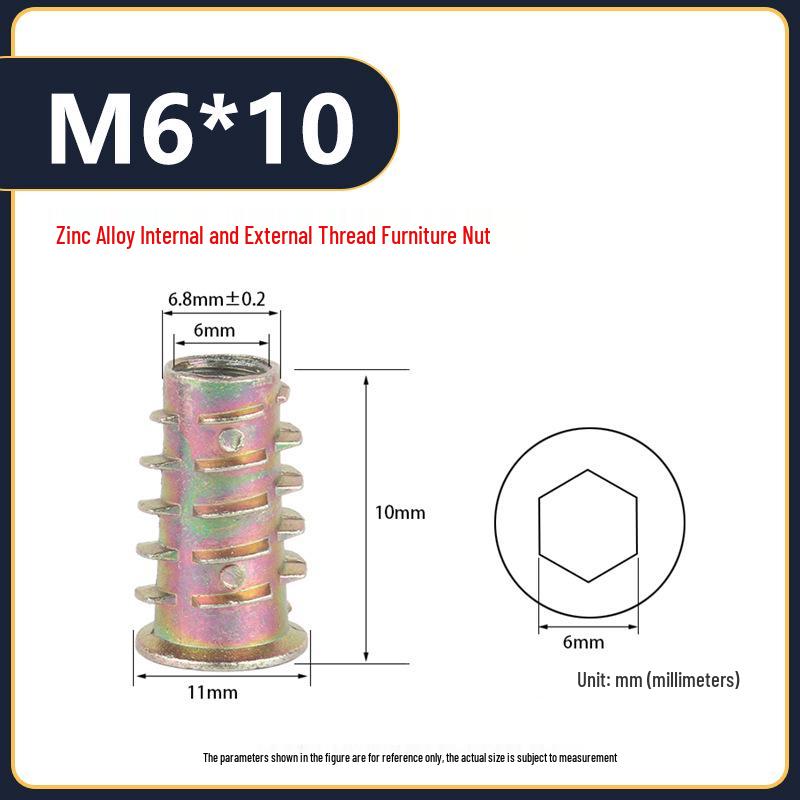 Zinc Alloy Colored Internal/External Thread Hex Socket Furniture Nut M4M5M6 with Washer and Trapezoidal Design Hardware Accessories