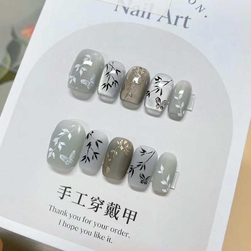 Ins Style Press On Nails Butterfly Pearl Handmade Fake Removable Women