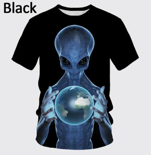 Summer 3D Printing Alien Pattern T-shirt Fashion Round Neck Short Sleeve Universe Neutral Casual T-shirt Source