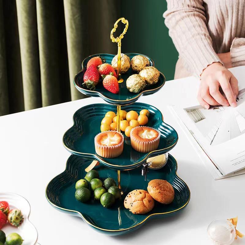Multi-layers Iron Ceramic Fruit Plate Living Room Hoom Snack Plate Candy Bowls Nordic Dessert Shelf Rack Table Decor Fruit Plate Basket Snacks Tray