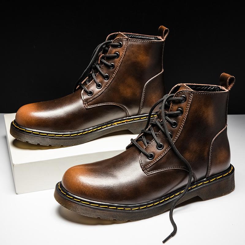 WAERTA Lederstiefel Herren High-Top Britische Retro Vintage Stiefel Plüsch Warme Stiefel Mode Casual Stiefel Winter Hochwertige Stiefel