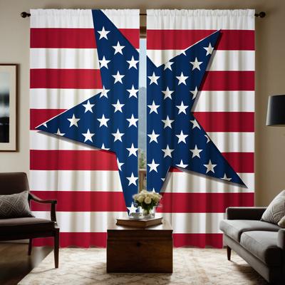 2 Stück HD Unabhängigkeitstag fünfzackiger Stern gestreifte Flagge dekorativer Vorhang Rote Krawatte digital bedruckter Vorhang Heimdekoration st