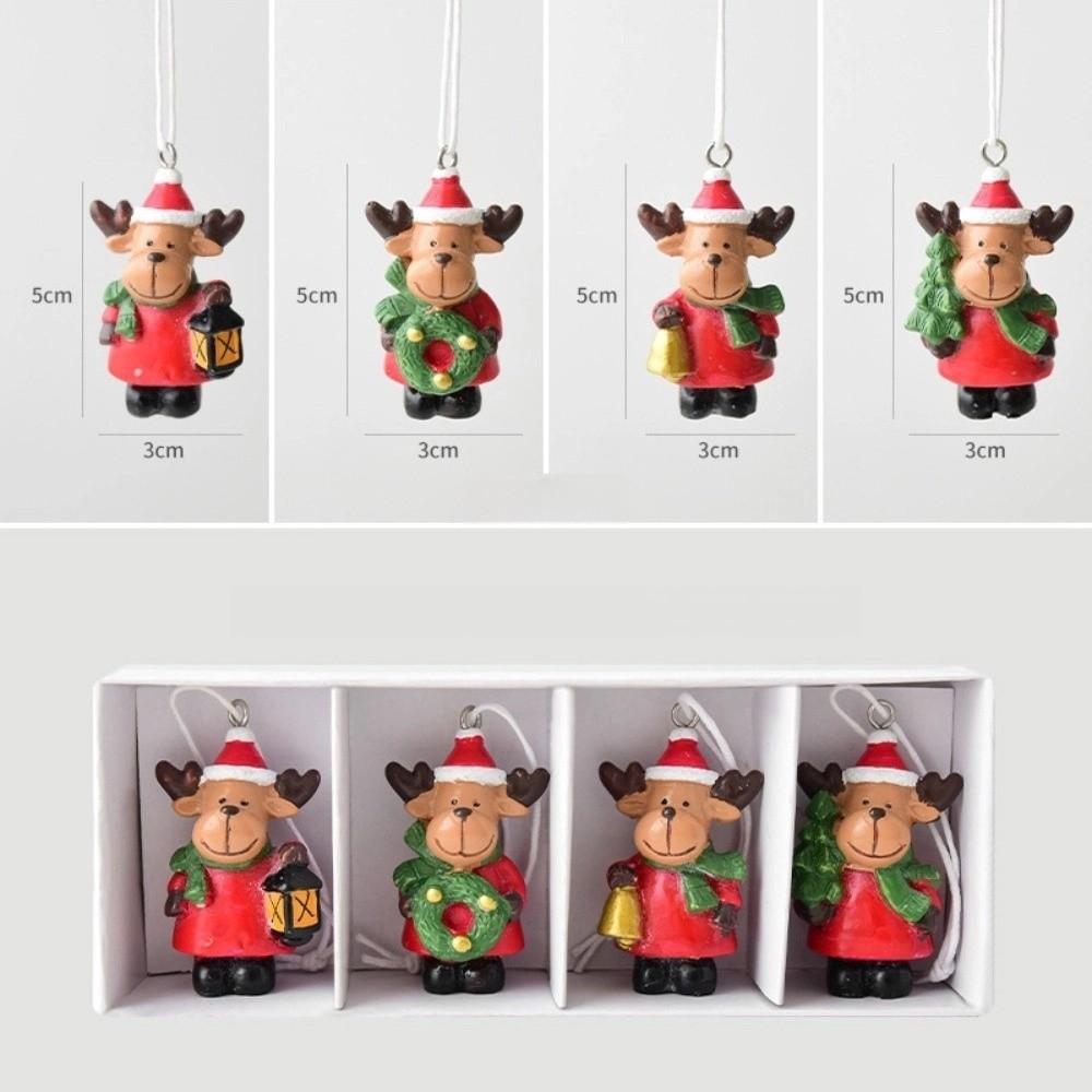 

4pcs Saint Claus Xmas Tree Pendant Reindeer Dog Cat Village House Model Holiday Gift E
