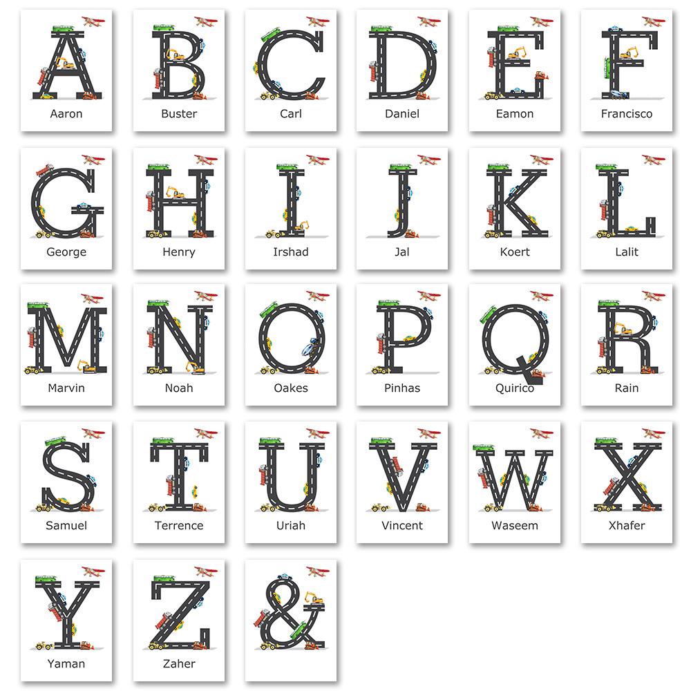 Customized Name Nursery Wall Art Personalized Wall Poster Print Traffic Car Letter Canvas Painting Pictures Kids Baby Room Decor