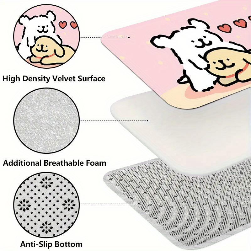 Cute dog-themed couple patterned floor mat, made of polyester fabric, machine washable, suitable for bedrooms and living rooms.