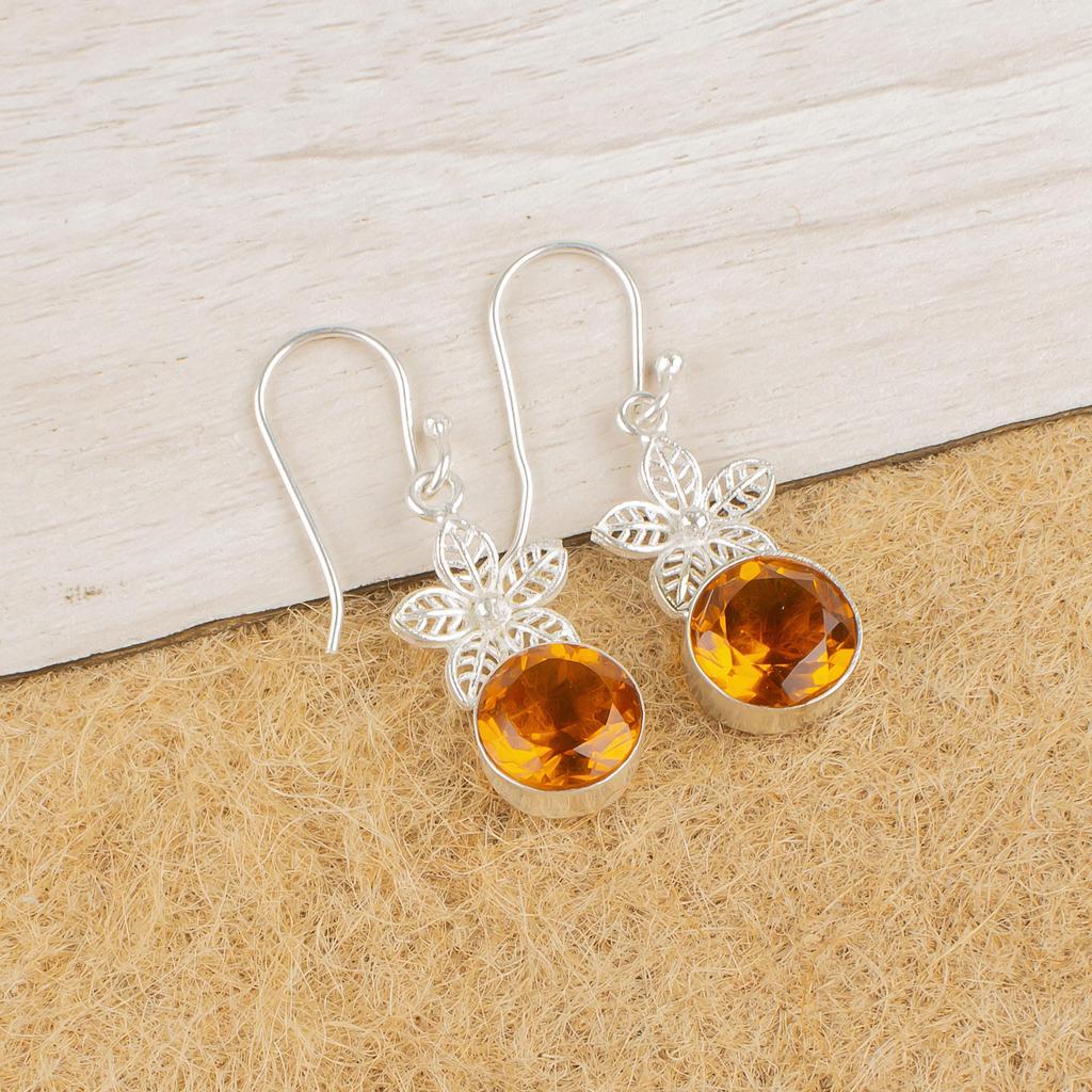 Citrine Earrings, 925 Solid Sterling Silver Gemstone Jewelry, Handmade Earrings, For Thanksgiving