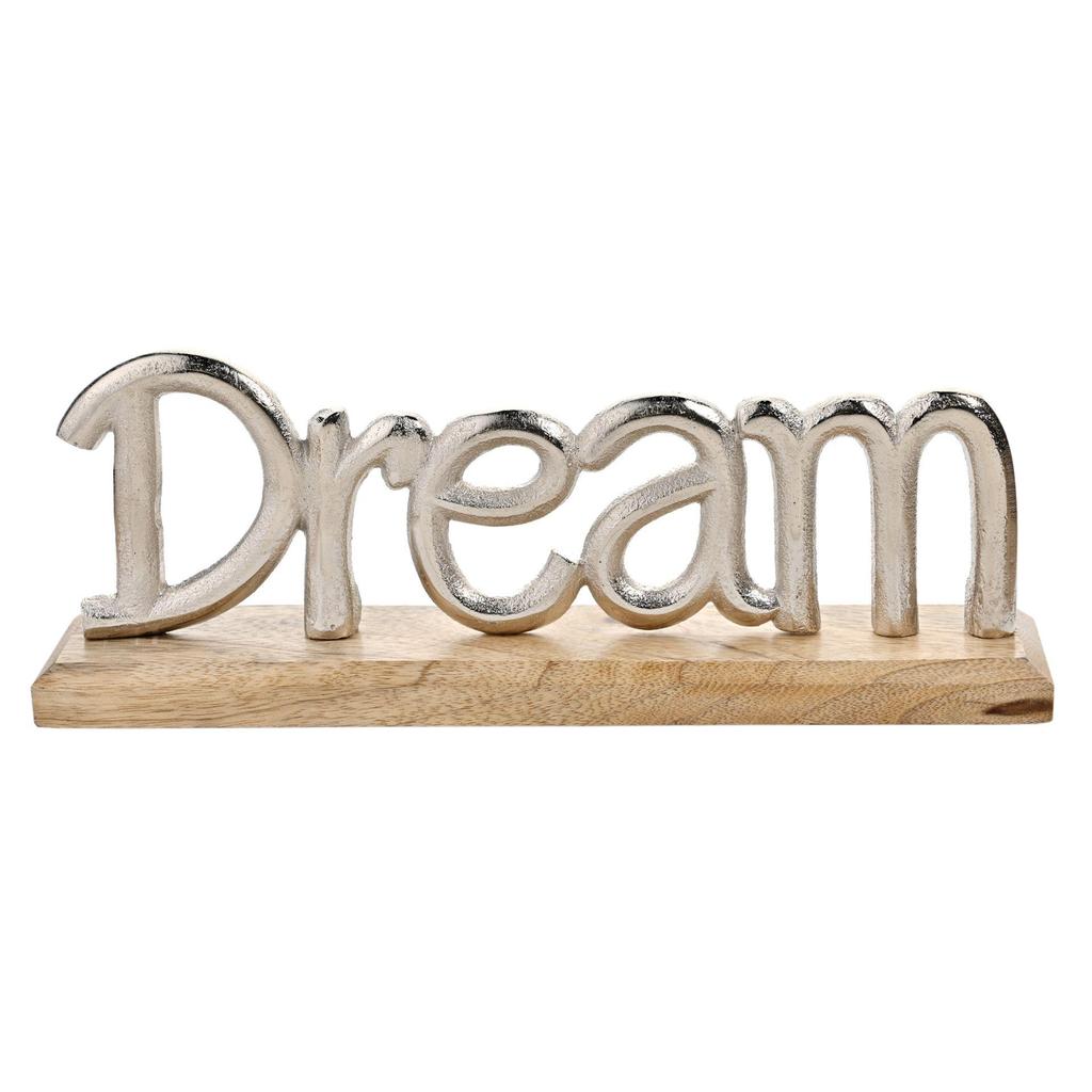 Hestia Silver Metal Dream Sign On a Wood Base