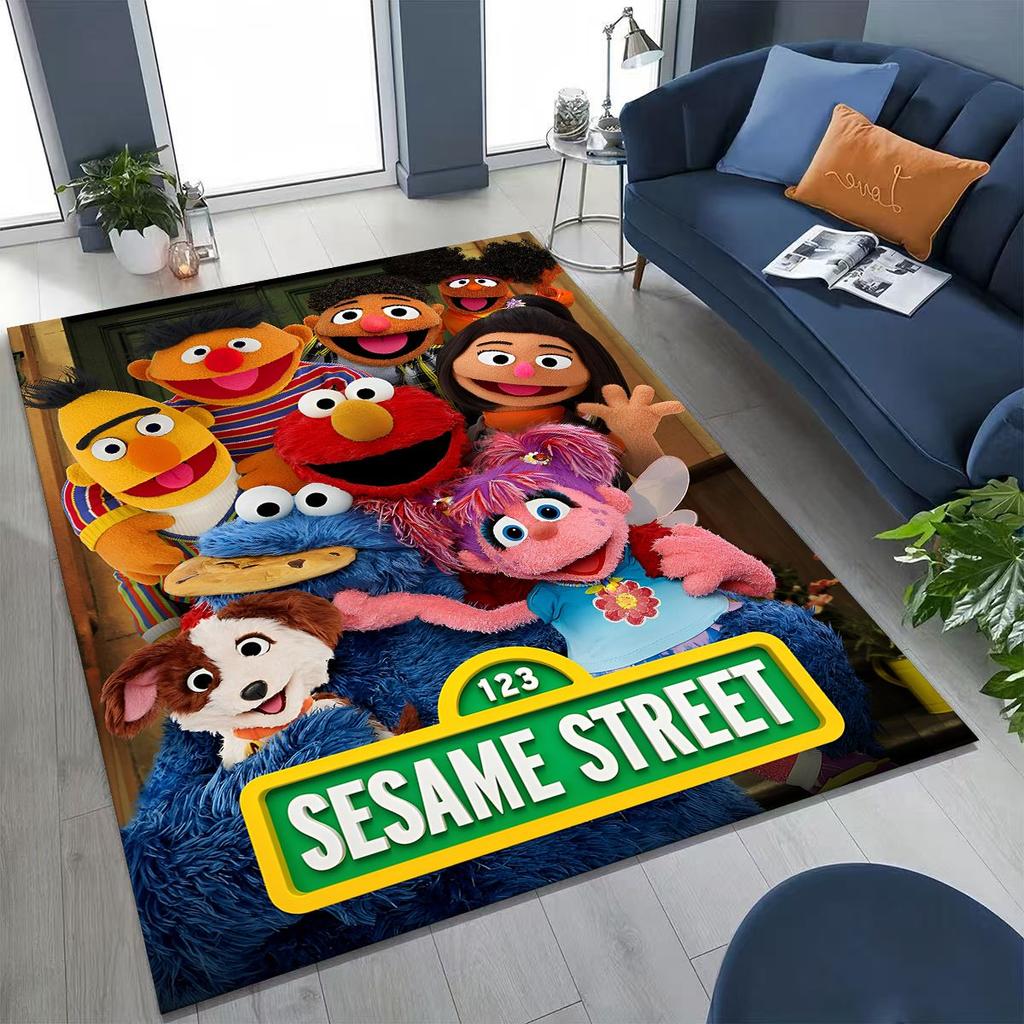 3D S-Sesam Cartoon Kunst Teppich für Schlafzimmer Wohnzimmer Sofa Zuhause Fußmatte Dekor,Große Kinder Spiel Rutschfeste Bodenmatte