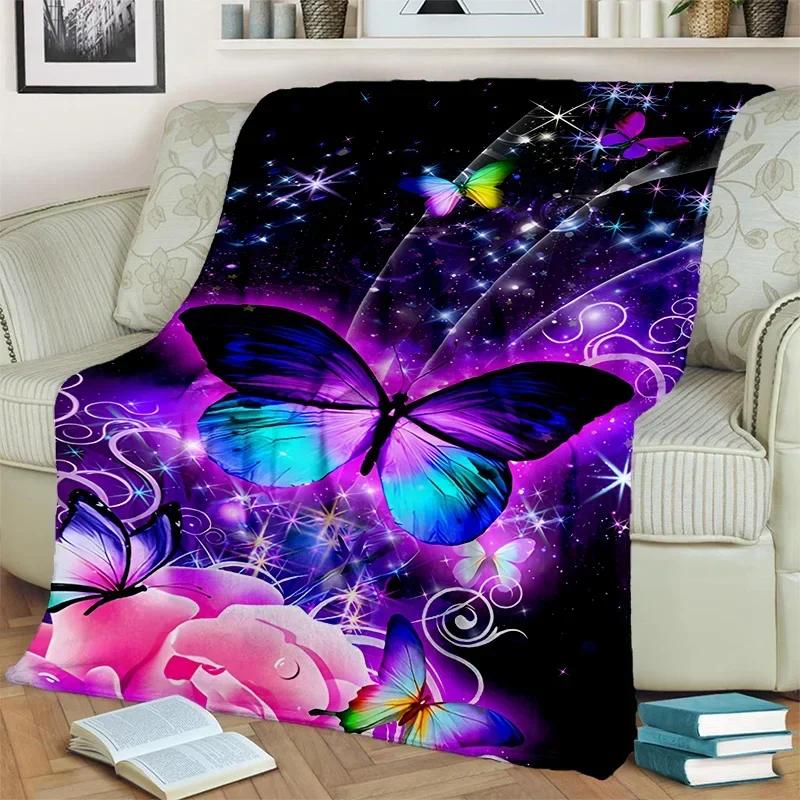 Cartoon Dream Butterfly Flower Blanket,Soft Throw Blanket for Home Bedroom Bed Sofa Picnic Travel Office Rest Nap Cover Blanket