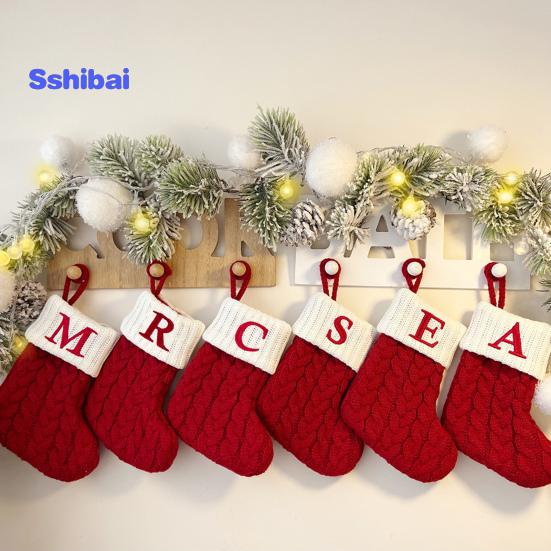 Christmas Sock Ornament with Lanyard Large Capacity Rich Color Classic Letter Design Stocking Hanging Decoration