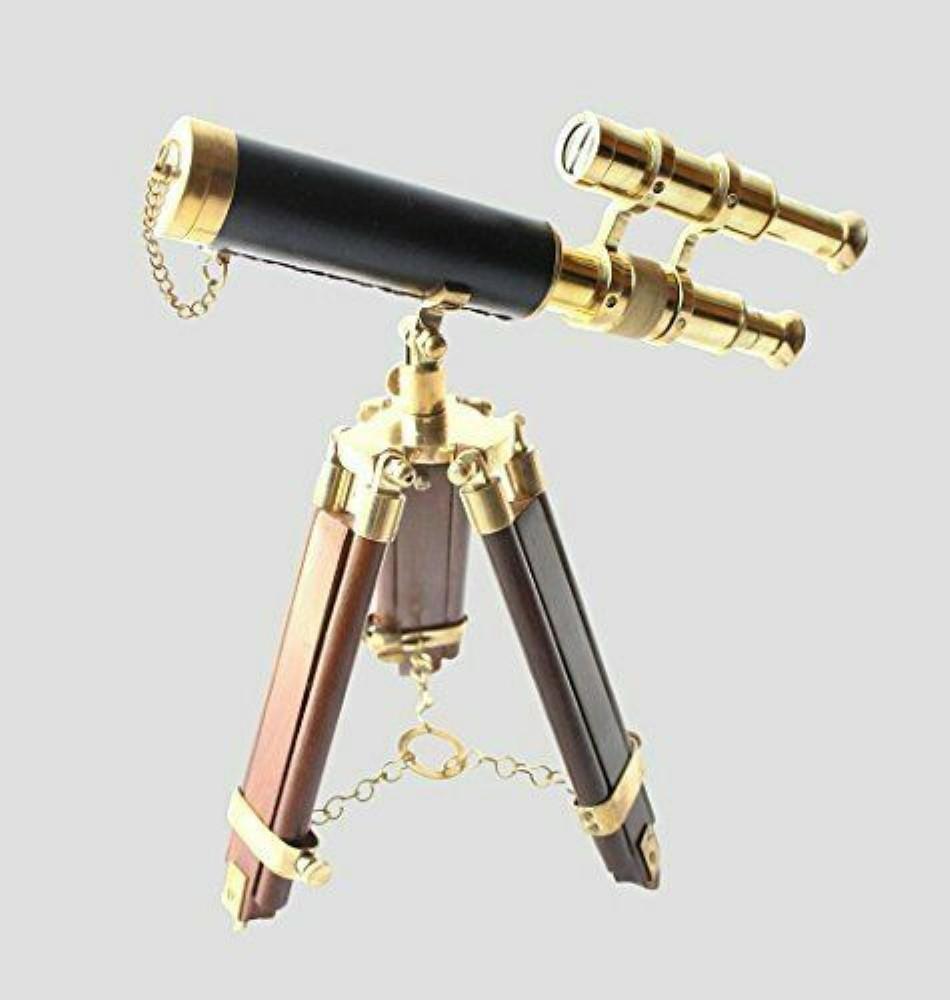 Brass Telescope With Wooden Tripod Stand Maritime Nautical Vintage Desk Décor