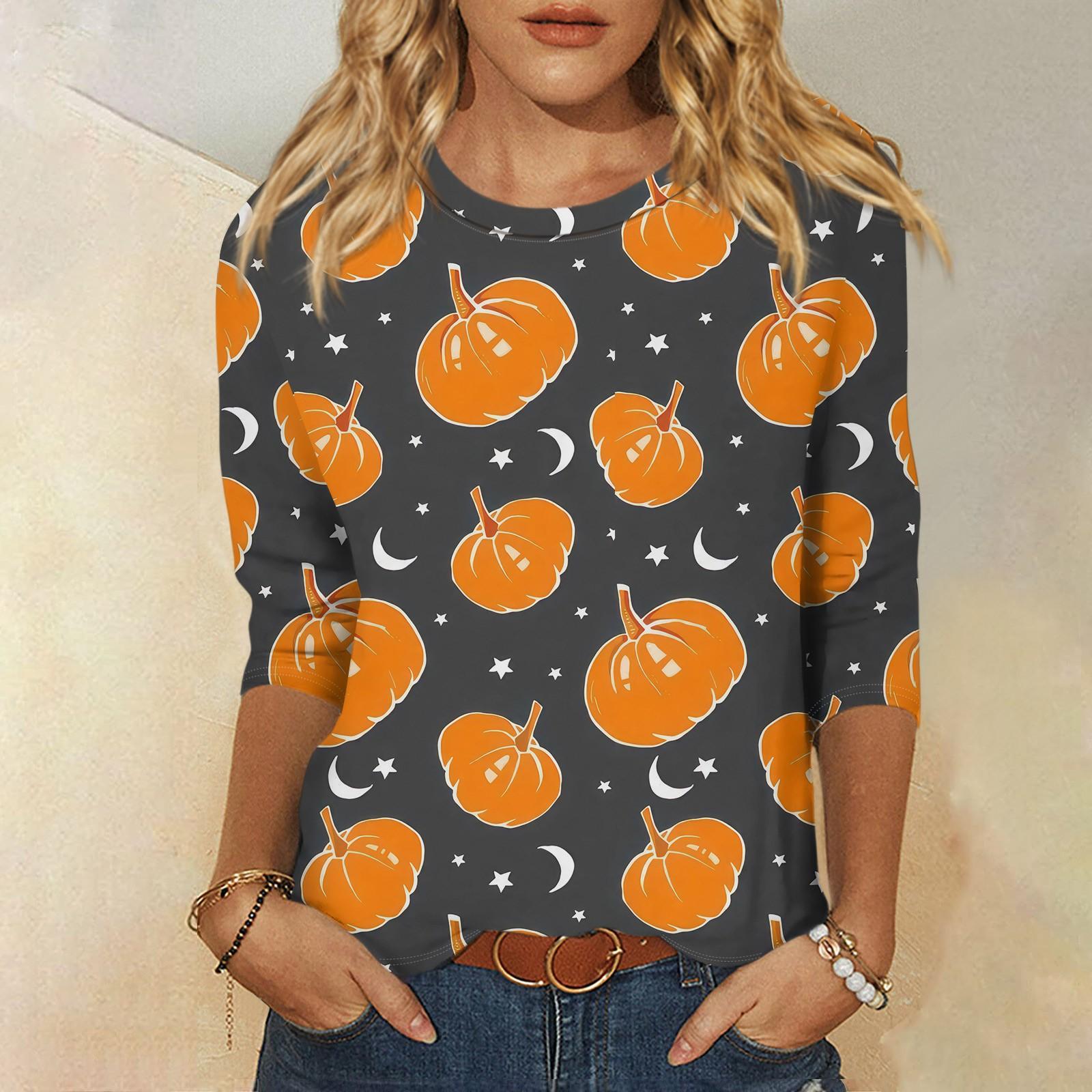 

Женская модная повседневная свободная футболка с круглым вырезом и рукавами 3/4 на Хэллоуин, женский топ S