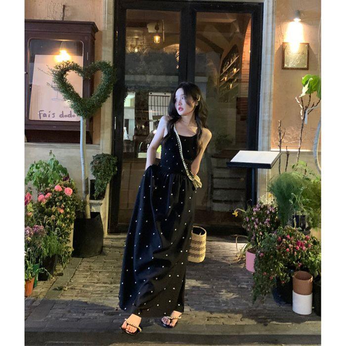 

Plus Size Women s Stylish Summer 2025 Little Black Dress - Polka Dot Spaghetti Strap with French Hepburn Flair Small