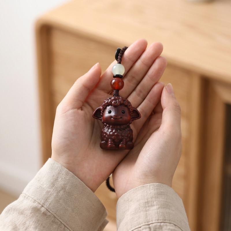 Cute Sheep Goat Shape Charm Diy Making Accessories Jewelry Findings Keychain Components Wood Car Keyring Sandalwood Keychains