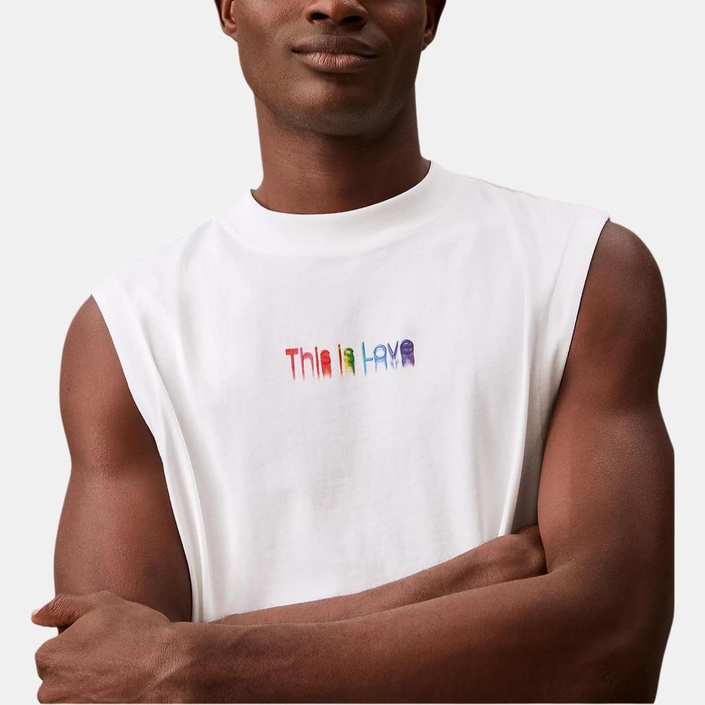 Calvin Klein Farbverlauf Buchstabe Unifarbe Locker Rundhalsausschnitt Ärmellos T-Shirt Herren Oberteile Helles Weiß J30J325813-YAF