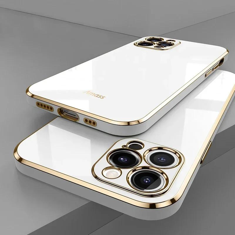 Luxury Solid Color Silicone Soft Case For IPhone 16 15 14 11 12 13 Pro Max Mini 16 Plus Plating Glossy Shockproof Protect Cover