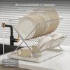 Foldable Dish Rack, 2Tier Stainless Steel Kitchen Counter Organizer, Drain Tray