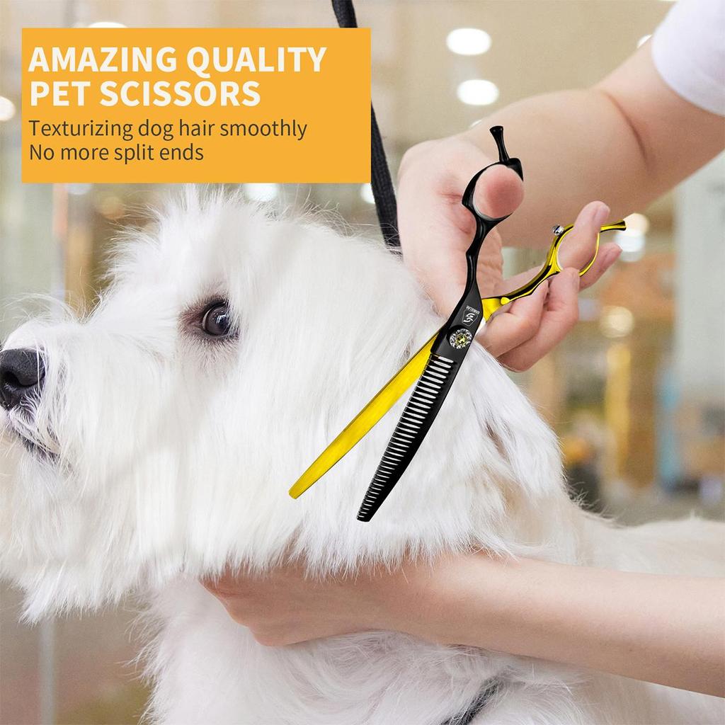 SANGELAR 7,5-calowe profesjonalne nożyczki do pielęgnacji zwierząt Chunker Scissors 440C stalowe nożyczki do przerzedzania Wytrzymałe płynne ruchy Precyzyjne cięcie dla psów i kotów