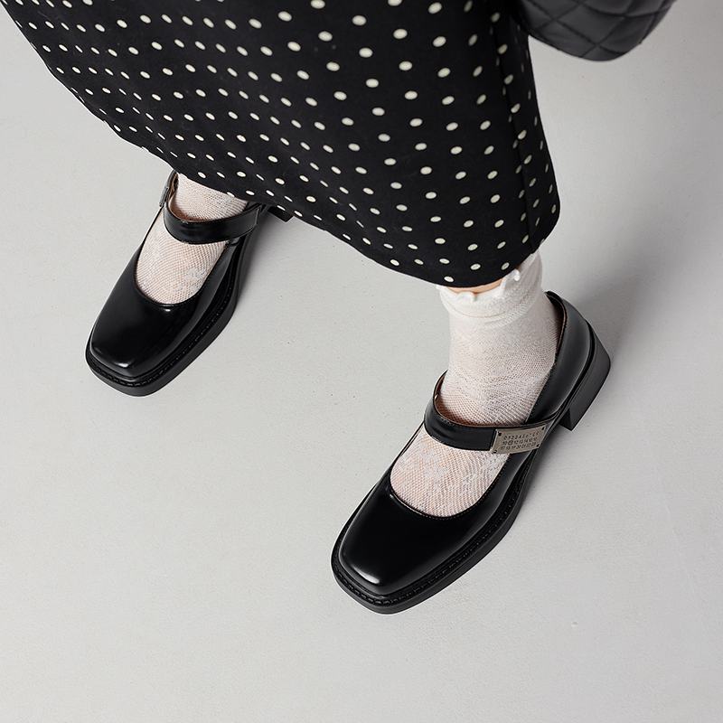 Krazing Pot Cow Skin Summer Size 40 Chunky Heels Women Square Toe European Design Shallow Platform Pumps