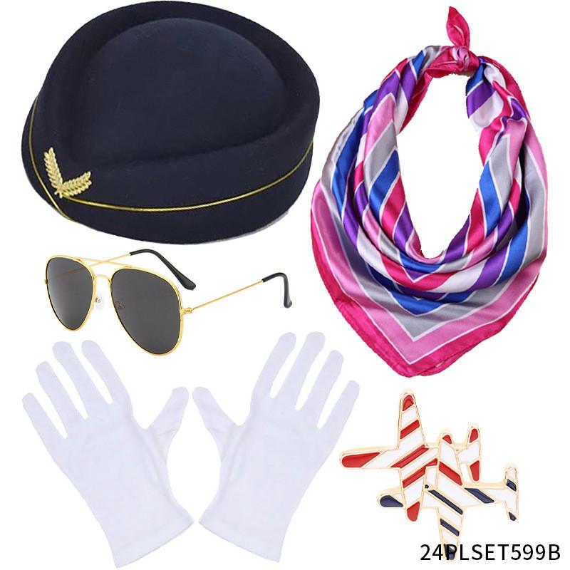 Pilot Attendant Flight Uniform Sunglasses Set Costume Accessories Cosplay Party