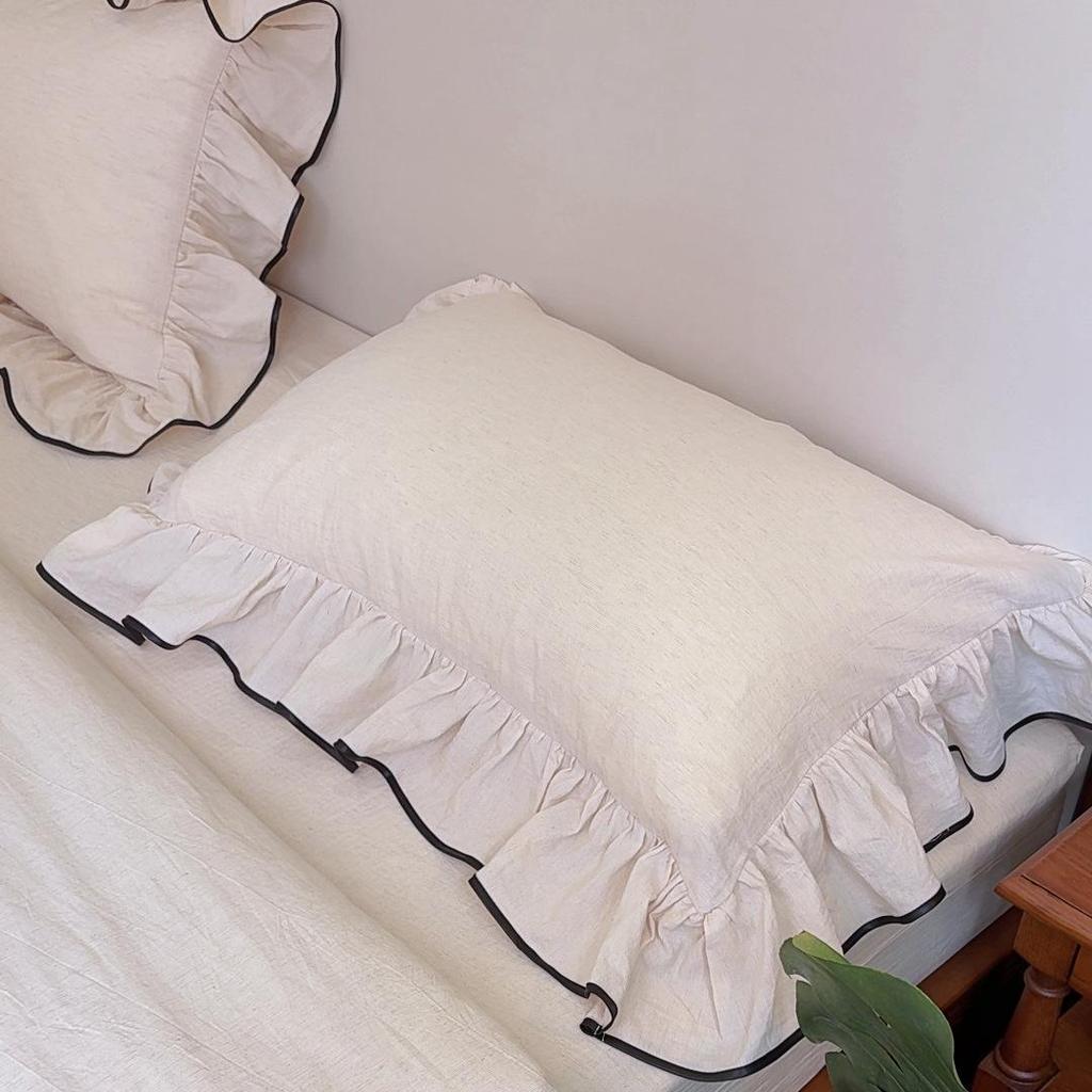 French Large Lace Cotton & Linen 4-Piece Set: Soft, Skin-Friendly Solid Color Bedding with Fitted Sheet