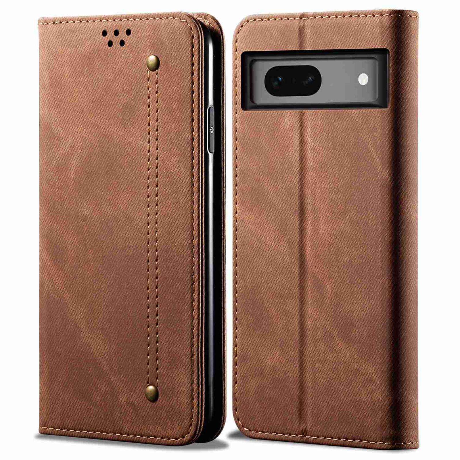 

Для Google Pixel 7a Чохол зі штучної шкіри Підставка Гаманець Захист від подряпин Текстура джинсової тканини Чохол для телефону Coffee