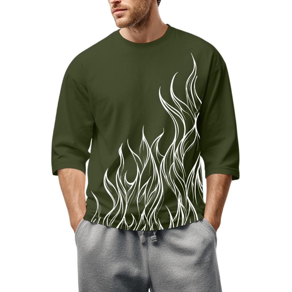 Men'S Round Neck Three-Quarters Sleeve Top Casual Fashion T-Shirt