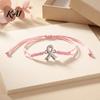 Meaningful Caring Themed Gift 2PCS Hand-woven Braided Bracelets with Metal Ribbon Pendant, Adjustable Cord Awareness Friendship Bracelet Wristbands,