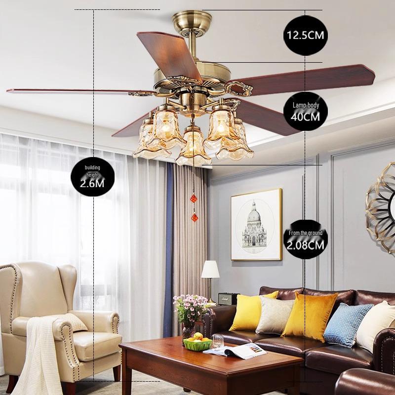 Mid-Century European Retro Ceiling Fan Light with Iron Blades - Variable Frequency High Airflow for Living Rooms or Restaurants.