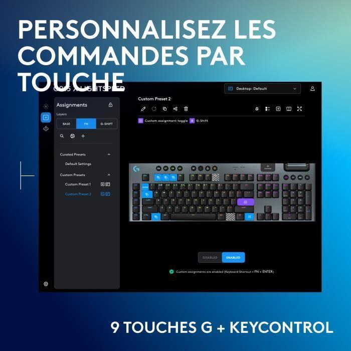 Clavier gamer - sans fil - logitech g - g915 tkl x - azerty - switch linear - noir