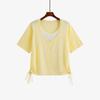Plus Size Women's Summer Design Sense Fake Two Drawstring Knit Short Sleeved Tops