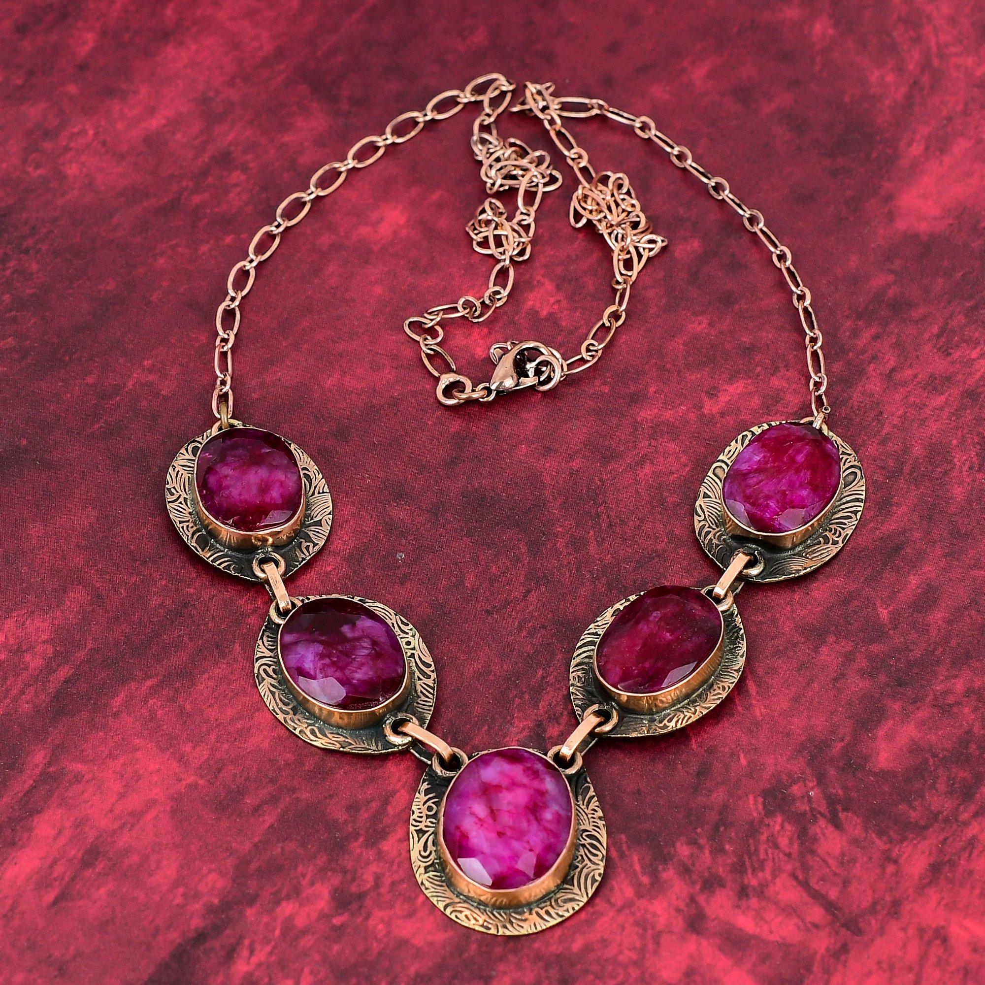 Faceted Kashmir Ruby Necklace Copper Necklace Adjustable Chain Necklace Beautiful Copper Jewelry Handmade Gemstone Necklace Gifts For Mother Adjustable