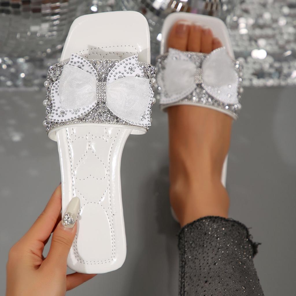 Women Slippers New Fashion Flat Slippers Ladies Rhinestone Slippers Comfort Peep Toe Shoes Outdoor Luxury Sandals Slides Women
