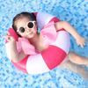 Kids Swimming Ring Strong Buoyancy Colorful Striped Pattern Thickened Floaties Anti-rollover PVC Pool Water Inflatable Floating Circle Water Fun Toy