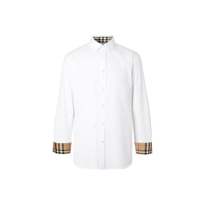 Burberry Slim Fit Monogram Motif Stretch Cotton Poplin Shirt 'White' 80323081